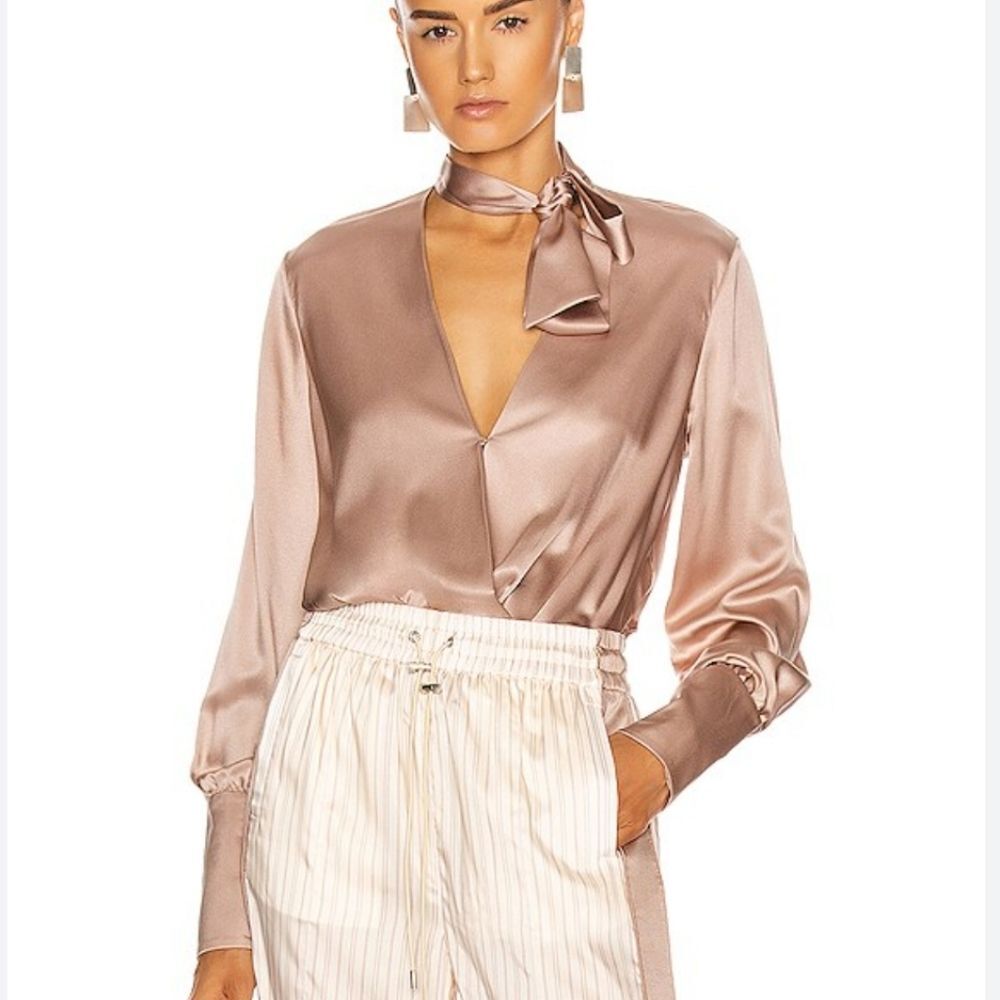 Jonathan Simkhai Tess Silk Spandex Bodysuit Blouse Women's Size Small Champagne